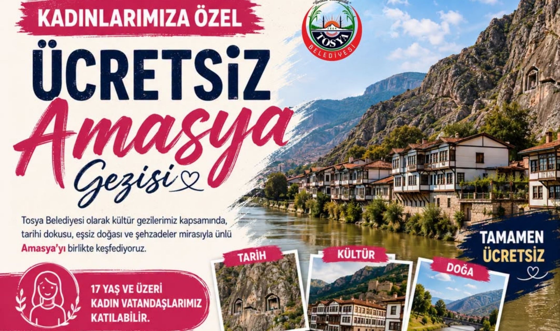 Tosya Belediyesi, kadınlara yönelik düzenlenen ücretsiz Amasya Kültür Gezisi için